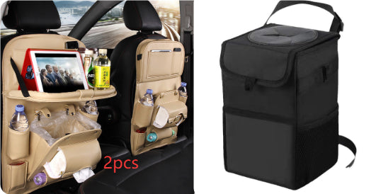 PU Leather Car Storage Bag Multifunction Seat Back Tray Hanging Bag Waterproof Car Organizer Automotive Interior Accessories